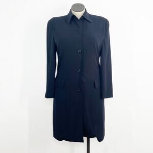 MaxMara Longline Coat Navy Blue Wool Blazer Classic Career Minimalist Size 12
